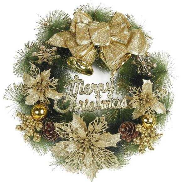4 Styles Christmas Pine Wreaths Spruce Wreath with Mixed Decorations, 12" (Gold) - Picture 1 of 6